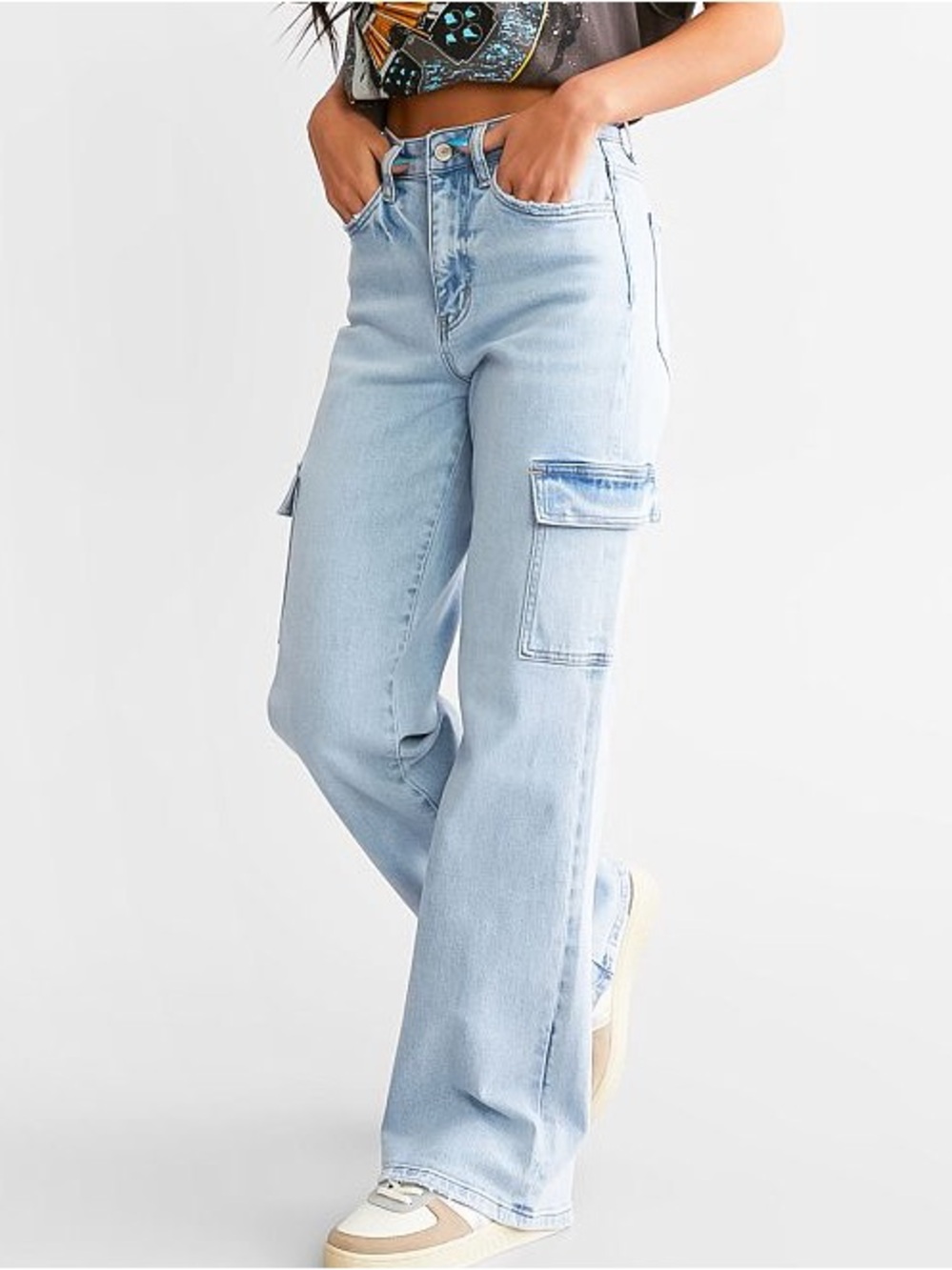 Vevert Dixie Vintage Straight Cargo Jeans Enrapt Light Wash High Waisted 27